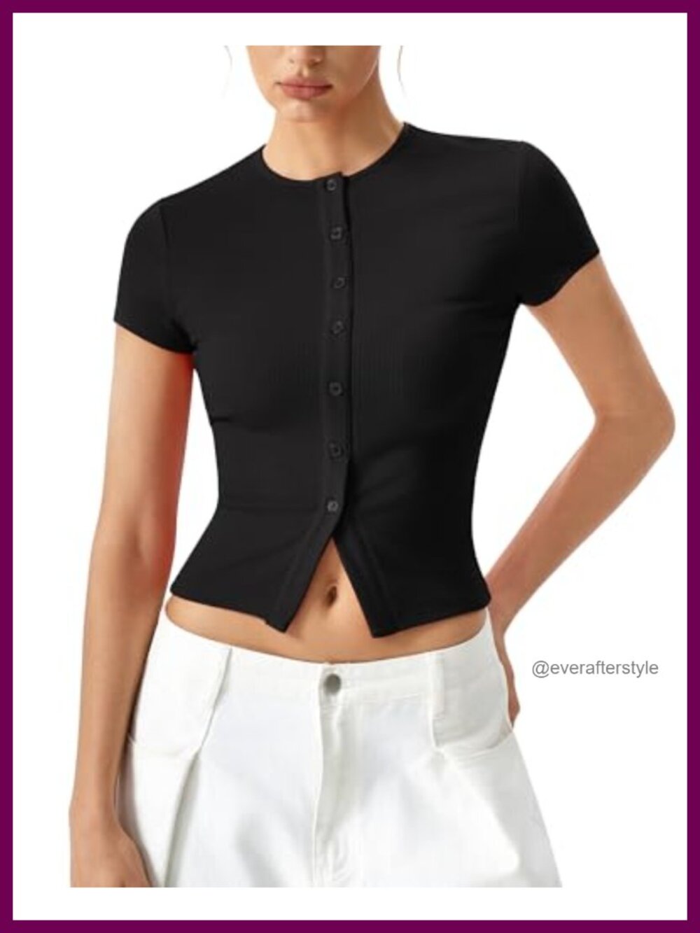 Women's Ribbed Knit Button Front Short Sleeve Slim Fit Crop Top Going Out